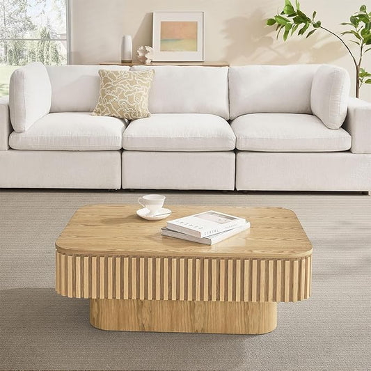 SZTHHDF Lift Top Coffee Table for Living Room,Rectangle Handmade Solid Wood Strips, Fluted Coffee Table with Hidden Storage Compartment Small Space Office Apartment (38.6" L×26.8''W×13.8''H-Natural)