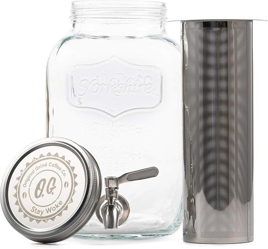 REPLACMENT FILTER ONLY - Cold Brew Filter for 1 Gallon Mason Jars, Stainless-Steel Ultra Fine Mesh, Reusable Replacement Brewing Accessory, Supports Fresh Tea | Original Grind Co.