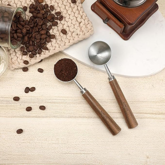 Vintage Coffee Measuring Spoon - 304 Stainless Steel, Coffee Scoop,10g Capacity, Walnut Handle - Perfect for Coffee, Tea, and More (Silver (2 pcs))