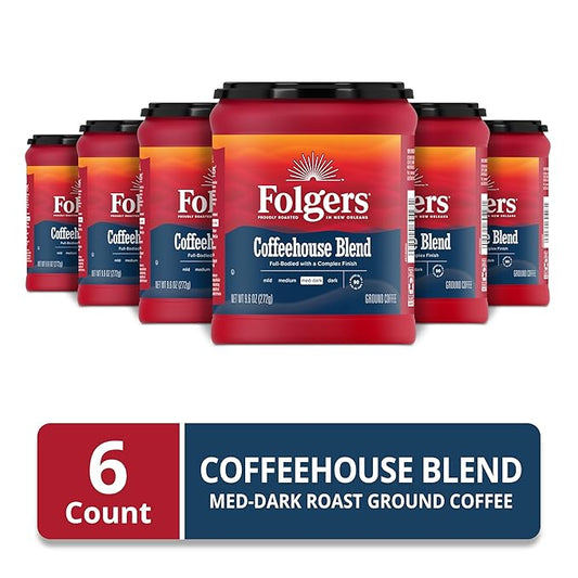 Folgers Coffeehouse Blend Medium Dark Roast Ground Coffee, 9.6 Ounces (Pack of 6)