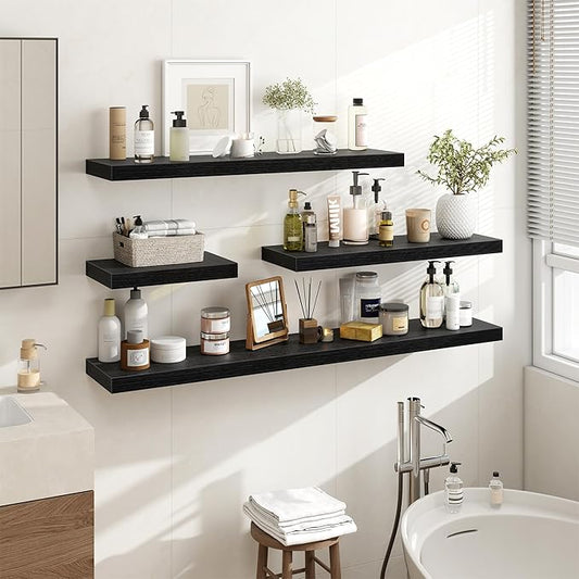 48 Inch Floating Shelves, 48"x9.25"x1.5" Inch Deep Floating Shelves for Wall, Wooden Shelves for Bathroom, Bedroom, Living Room, Black, 1 Piece