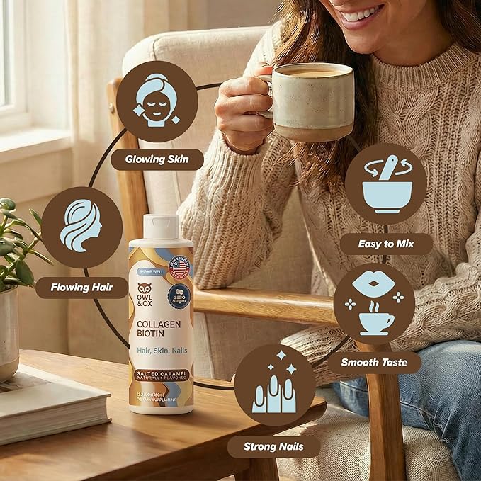 Collagen Coffee Creamer by Owl & Ox – Biotin-Infused for Healthy Hair, Skin & Nails | Keto, Dairy-Free, Sugar-Free, Gluten-Free | Liquid Salted Caramel | 30 Servings