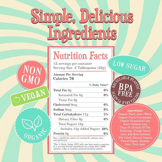 Wäbry Organic Peach Syrup – 14.9oz (420g), Natural Fruit Syrups for Drinks, Pancakes, Tea, Shaved Ice and Ice cream, Vegan, Non-GMO, Dye-Free Snow Cone Syrup – BPA-Free Plastic Bottle