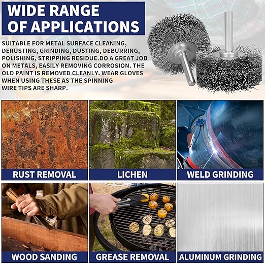 Baisiky 2 Pack 2 Inch Wire Wheel Brush for Drill Attachment,Heavy Duty Wire Brushes Removal Paint Rust & Corrosion, 0.012" Coarse Crimped Stainless Steel Wire, 1/4in Shank, 20000RPM