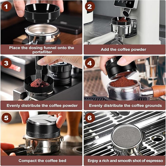 Espresso Accessories Kit 51mm, Coffee Distributor and Tamper Leveler, 316 Stainless WDT Tool with Magnetic Stand, Puck Scree and Dosing Funnel Set Fits Espresso Machine Press and 51mm Portafilters