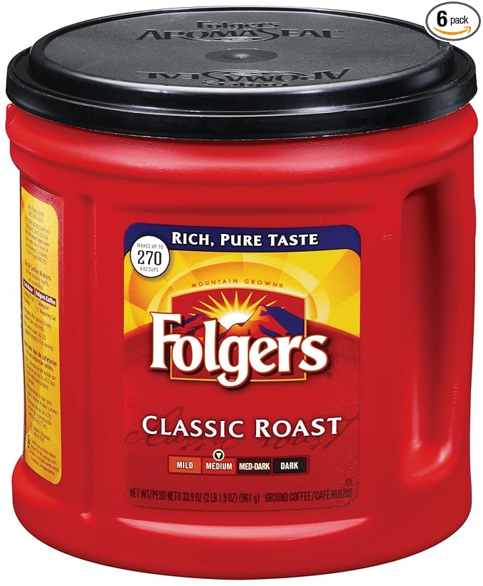 Folgers Classic Roast Coffee, 33.9 Ounce, (Pack of 6)