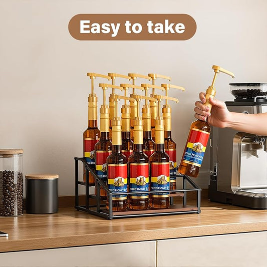 kimilus Coffee Syrup Organizer Rack, Liquor Bottle Display Shelf, 3 Tier 12 Syrup Bottles Holder Stand for Coffee Bar Kitchen Small Wine Rack for Family Storage for Syrup Wine Dressing