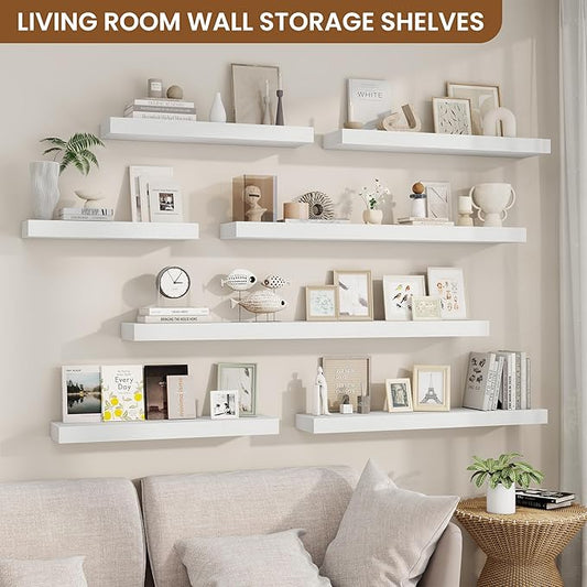 fuqing Floating Shelves for Wall, Wall Mounted Wood Floating Shelf with Invisible Brackets for Living Room, Bathroom, Bedroom, Kitchen Storage and Decor, 36 Inch Set of 2, White