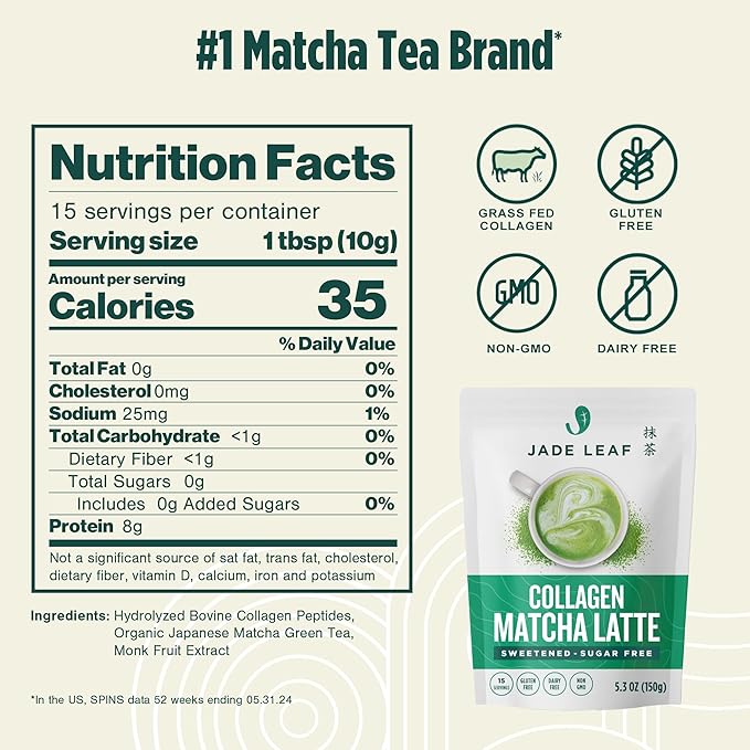 Jade Leaf Matcha Organic Premium Ceremonial Grade Matcha Green Tea Powder - Japanese - Culinary, Ingredient, Ceremonial Barista Teahouse, Latte, Collagen, 5.3 Ounce (Pack of 1), Collagen Matcha Latte