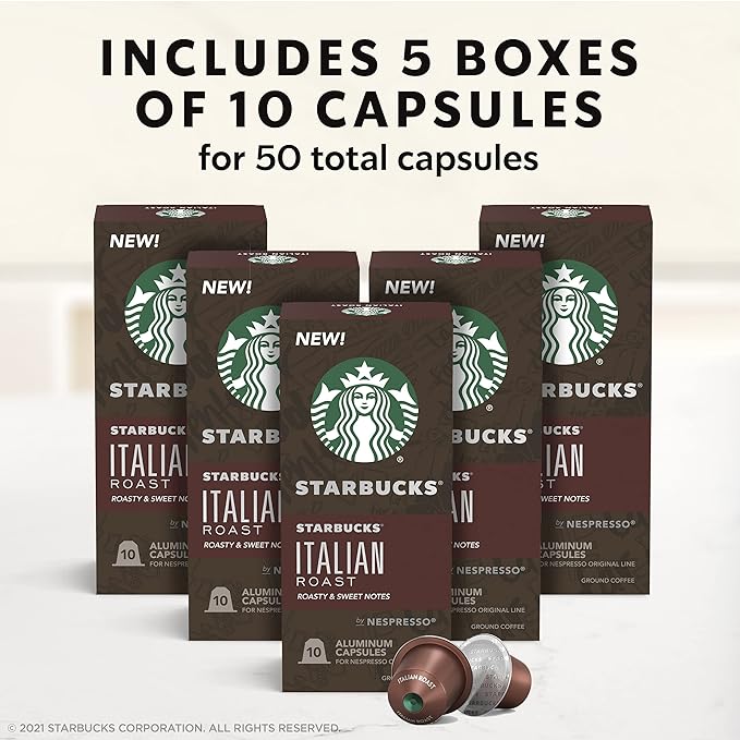 Starbucks by Nespresso Original Line Dark Roast Italian Roast Coffee, 50-count Espresso Pods