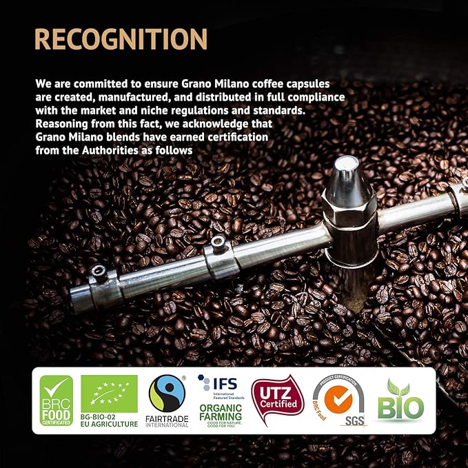 Grano Milano Lungo - 50 Espresso Pods Compatible with Nespresso Original line, 100% Arabica Medium Roast - Intensity 7/12, Coffee Capsules Made in Italy Espresso Coffee