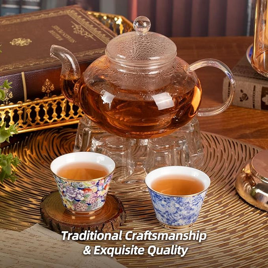 KAMMAK Ceramic Teacups - 65ml/2oz Coffee Cup - Set of 2 Hand-Painted Ceramic Cups - Small Vintage Mate Cup - Cute Mugs for Women - Ideal for Birthday, Afternoon Tea & Housewarming Gifts