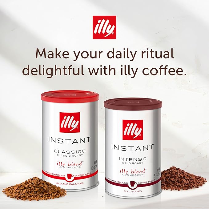 illy Instant Coffee, Classico Medium & Intenso Dark Roasts, 100% Arabica, Premium Italian Coffee, 3.3oz, 6 Variety Pack
