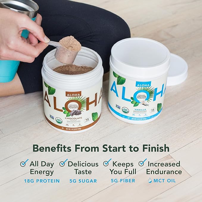 ALOHA Organic Plant Based Protein Powder, Stevia Free, Vanilla, 19.6 oz, 15 Servings PACKAGING MAY VARY