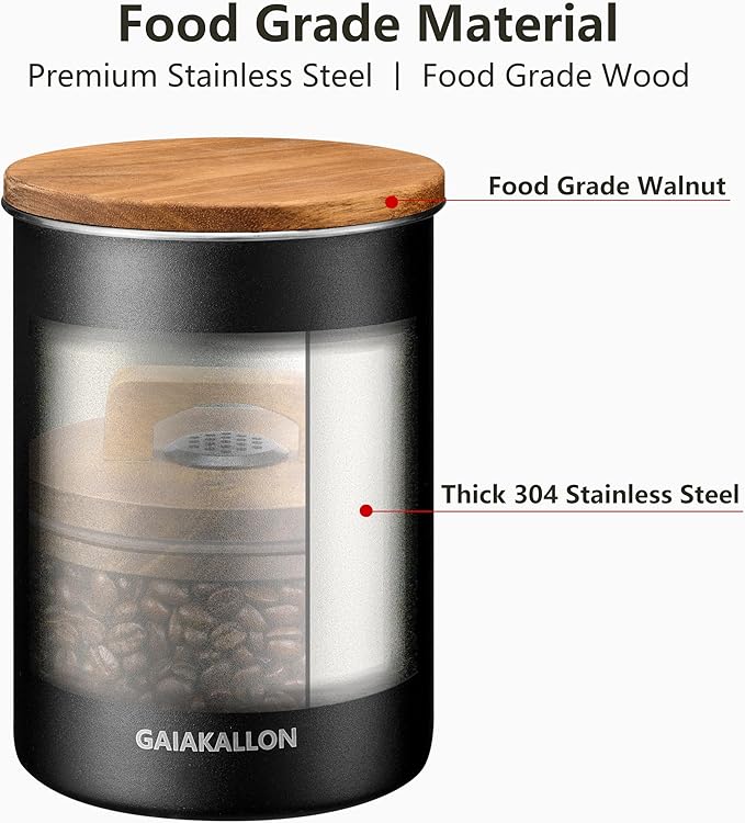 Vacuum Coffee Canister, Stainless Steel Airtight Canister for 16oz Coffee Beans, Coffee Bean Storage, 46 fl.oz