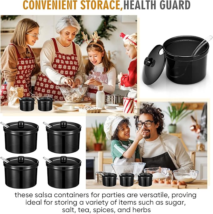 Tioncy 12 Pcs Hot Cocoa Bar Supplies Sugar Bowls with Lid and Spoon Party Bar Ice Cream Sundae Caramel Apple Dipping Container Christmas Acrylic Candy Dispenser with Tag (7.1 oz,Transparent Black)