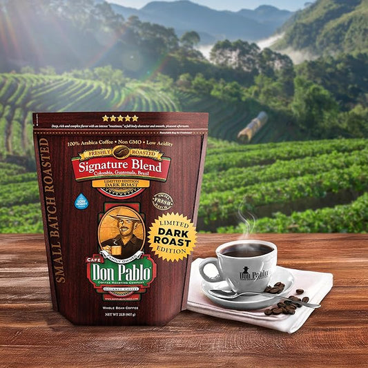 Don Pablo Signature Blend - Limited Edition Dark Roast Gourmet Coffee, 100% Arabica Whole Bean, Non-GMO, Low Acidity, 2 Pound (2 lb) Bag
