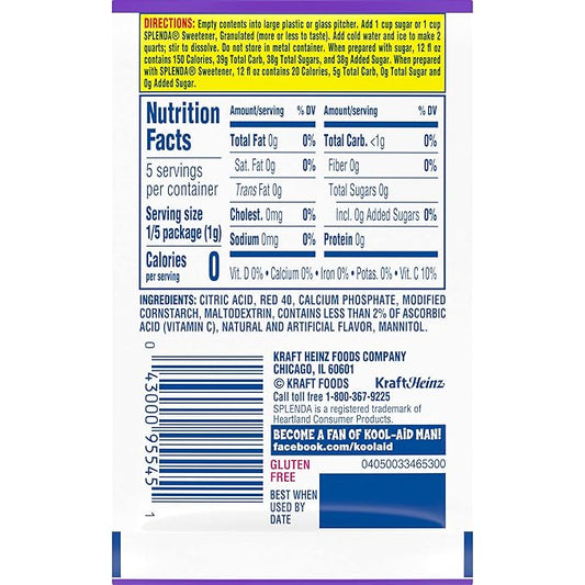 Kool-Aid Unsweetened Drink Mix, Berry Cherry, Caffeine-free, Individually Wrapped, 0.17 OZ, Pack of 48