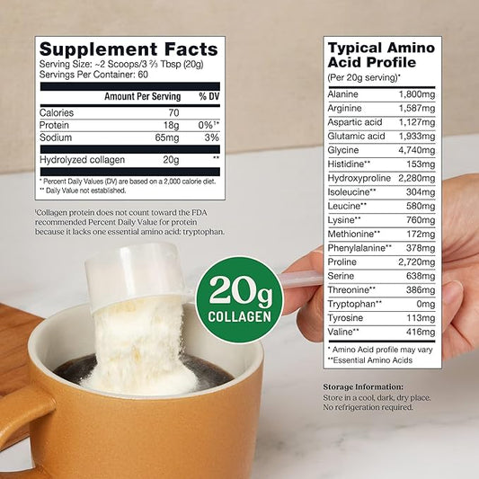 Bulletproof Unflavored Collagen Peptides Powder, 42.3 Ounces, Grass-Fed Collagen Protein and Amino Acids for Skin, Bones and Joints