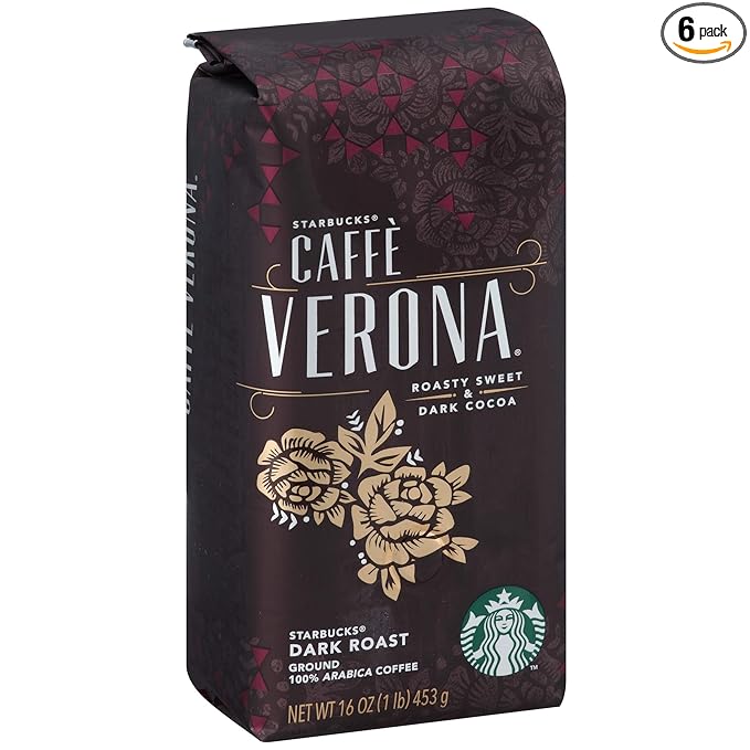 Starbucks Caffè Verona Ground Coffee, Caffé Verona, 16 oz, Pack of 6