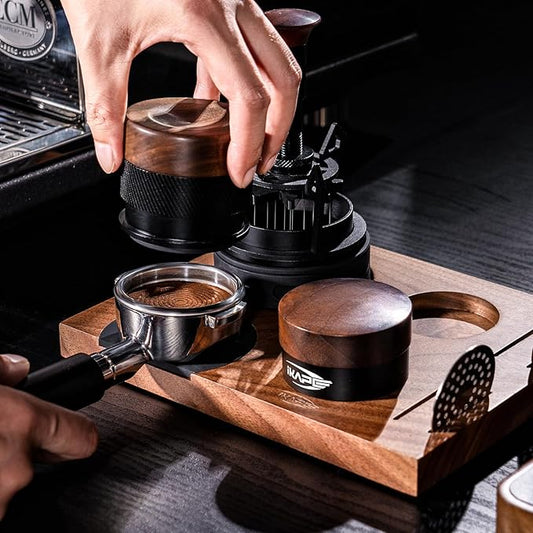 IKAPE 51MM Espresso Tamper, New Wooden Handle Design,Premium Barista Coffee Calibrated Tamper with Spring Loaded, 100% Stainless Steel Tamper Compatible with All 51MM Bottomless Portafilter