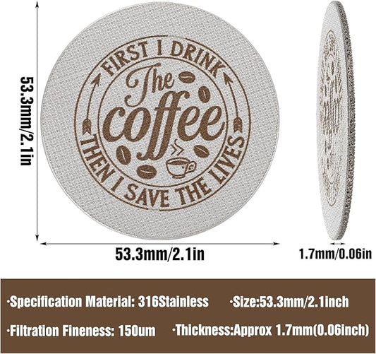 Grevosea 2 Pieces 53.3mm Espresso Puck Screen, 1.7mm Thickness 150μm Reusable Espresso Filter Screen Stainless Steel Coffee Filter Mesh Plate for Espresso Portafilter Filter Basket