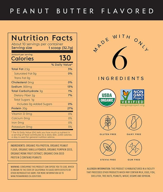 Truvani Vegan Pea Protein Powder | Peanut Butter | 20g Organic Plant Based Protein | 10 Servings | Keto | Gluten & Dairy Free | Low Carb | No Added Sugar