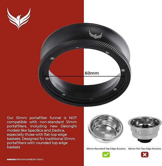 KNODOS 51mm Magnetic Dosing Funnel and Espresso Puck Screen Kit- Premium Portafilter Funnel And Puck Filter For 51 mm Portafilter Basket