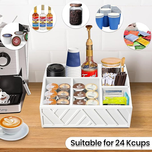 ugiftt Coffee Station Organizer for Counter, Wood Pods Holder Storage Basket, Tea Condiment Storage Organizer, Rustic Coffee Bar Decor for Accessories Organizer
