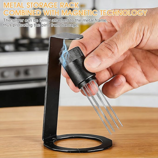 WDT Tool Espresso Distributor with Magnetic Stand, Upgraded 8 Needles 0.4mm Espresso Stirrer, Professional Espresso Distribution Tool for Espresso Machine Accessories, Black