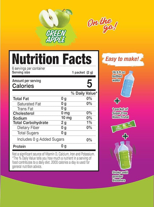 Árbol Frutal On-The-Go! | Powdered Drink Mix – Green Apple Flavor, Sugar Free – 30 Stick Packs