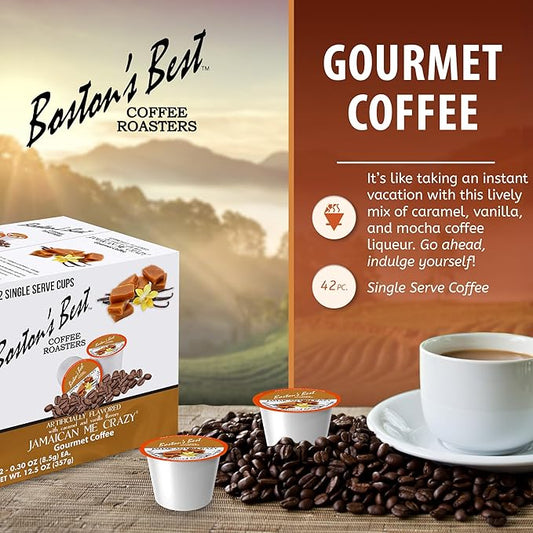 Boston’s Best - Jamaican Me Crazy Flavored Coffee, Delicious Gourmet Compatible with Keurig Coffee Maker, 1 Count (42 Single Serve Cups)
