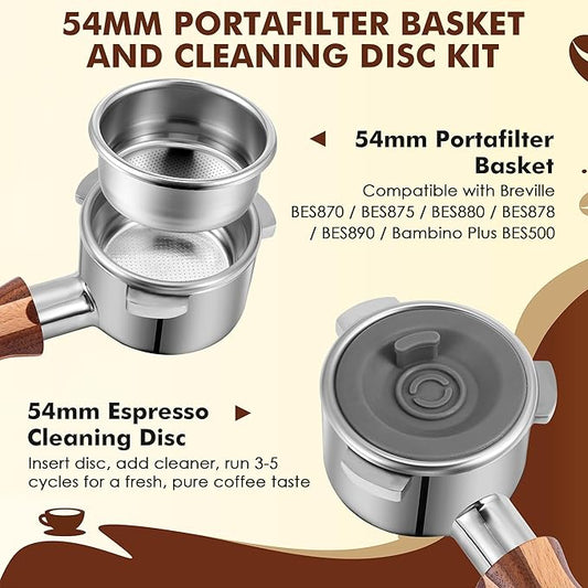 Dunkive 1 Pack 54mm Dual Wall Portafilter Basket Compatible with Breville Espresso Machines BES860XL/11.41, BES870, BES880, BES875, Two Cup Dual Wall Filter Replacement (Multi Port,Gray)