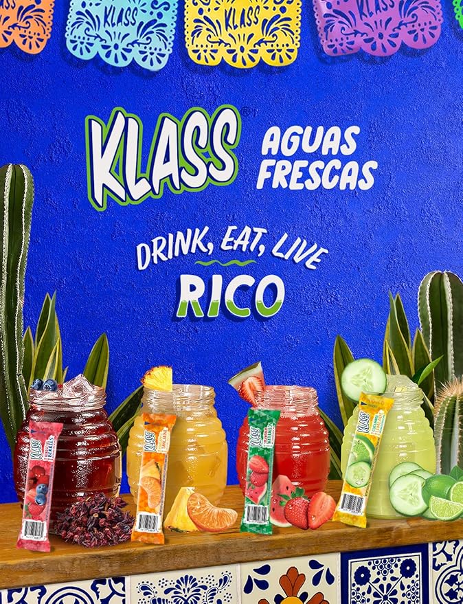 Klass Aguas Frescas, Powdered Drink Mix Variety Pack, 40 Singles Zero Sugar & Caffeine-Free Powder Packets, Water Drink Mix, Flavor: Pineapple Tangerine- 5 Calories Per Packet & Natural Flavors