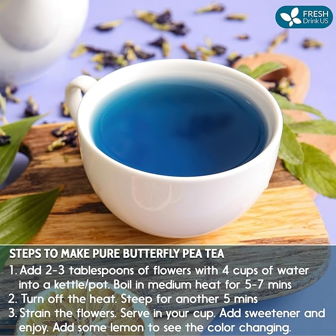 FreshDrinkUS, Premium 8oz Blue Butterfly Pea Flowers Dried β Premium Whole Flower Herbal Tea β Vibrant Blue Natural Color β Caffeine-Free Loose Flower Tea. Vegan