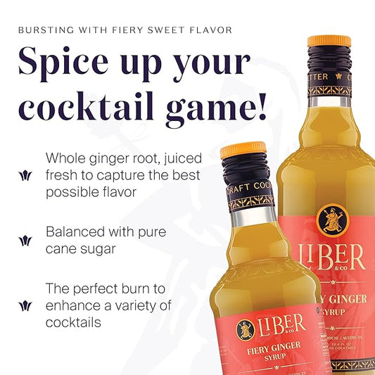 Liber & Co. Fiery Ginger Syrup - Made with 50% Organic Peruvian Ginger Juice - Perfect for Moscow Mules, Dark 'N Stormies, Sodas - Makes 25 Drinks (12.7 oz)