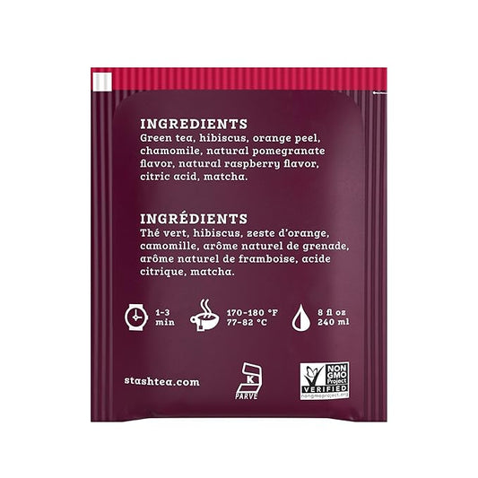 Stash Tea Pomegranate Raspberry Green Tea - Caffeinated, Non-GMO Project Verified Premium Tea with No Artificial Ingredients, 30 Count (Pack of 6) - 180 Bags Total