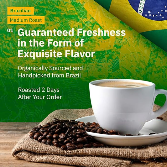 Kochere Brazilian Specialty Whole Bean Coffee – 2LB Medium Roast – Freshly Roasted to Order – Single Origin, Farm Direct, Smooth Cocoa Notes – Whole Bean