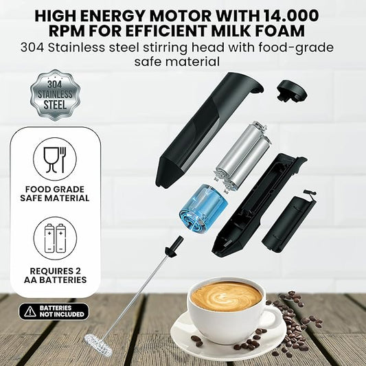 Handheld Milk Frother Wand - Electric Whisk Frother for Coffee Battery Operated - Drink Stirrer Electric Frothers Handheld - Drink Mixer - Coffee Mixer Wand