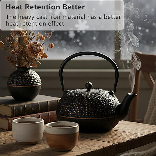 YJX 60.9oz Large Cast Iron Teapot for Stovetop Safe, 6 Cup Tea Kettle, Japanese Tetsubin, Teapot with Stainless Steel Infuser for Loose Tea, Tea Pot Enameled Interior (1.7QT/1.8L)