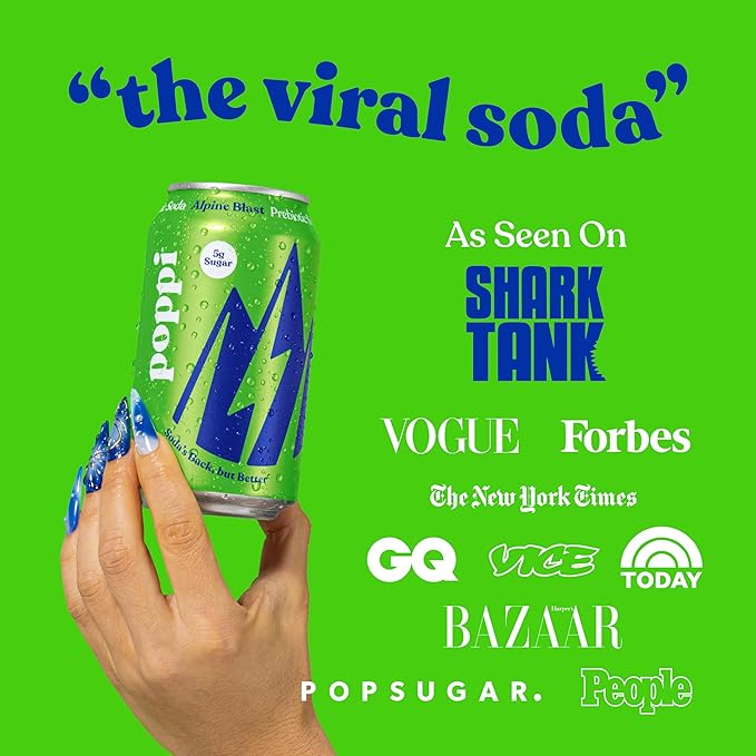Poppi Sparkling Prebiotic Soda Beverage with Apple Cider Vinegar, Seltzer Water and Fruit Juice, Soda Staples Variety Pack, 12 FL Oz, Pack of 12, Packaging May Vary