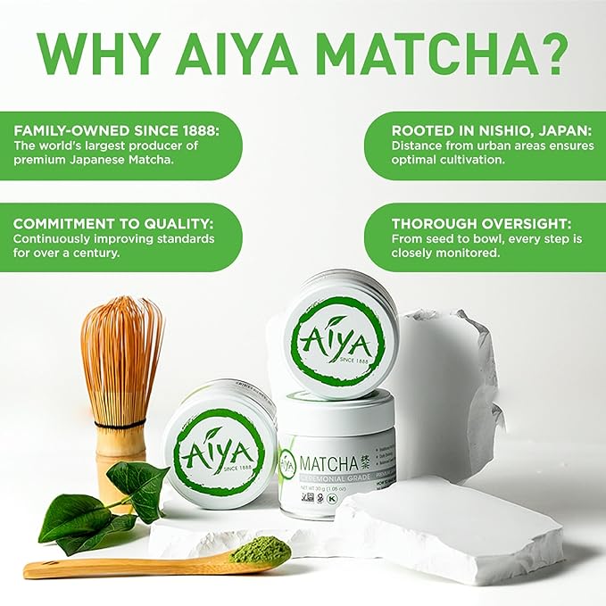 Aiya Authentic Japanese Premium First Harvest Ceremonial Grade Matcha Green Tea Powder - Vegan-Friendly, Zero Sugar, Gluten-Free - 30g Tin