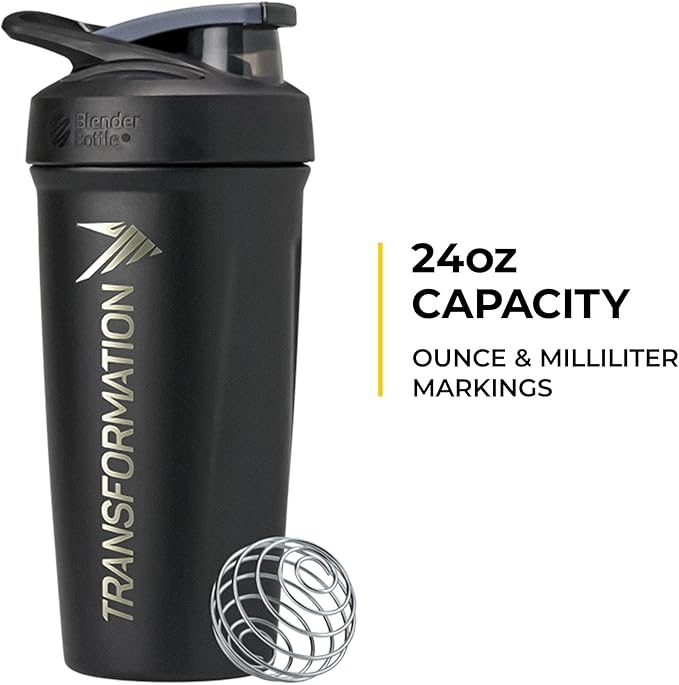 Transformation Performance Shaker BlenderBottle® | Double Insulated, Leak Proof & BPA Free | Perfect for Protein Shakes/Powder Mix | 24 Oz with Steel Whisk Ball (1)