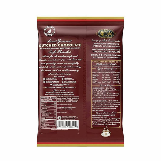 Hollander Sweet Ground Dutched Chocolate Powder | 2.5lb Bag | Beverage, Specialty Coffee Drinks, Baking & Desserts | Clean Label & Gourmet Ingredients | GMO Free, Rainforest Alliance Certified