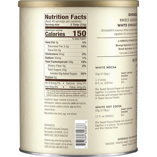 Ghirardelli Chocolate Company Sweet Ground White Chocolate Gourmet Flavored Powder 3.12 lb with Ghirardelli Stamped Barista Spoon
