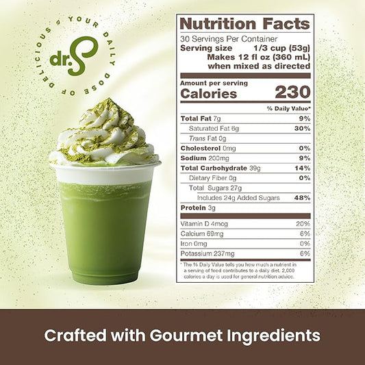 Dr. Smoothie Café Essentials Matcha Green Tea Latte – No Artificial Colors, Flavors, or Sweeteners – Shelf Stable – 51mg of Caffeine – Great for Hot, Iced, & Frozen Frappes (3.5 lb Bag, 30 Servings)