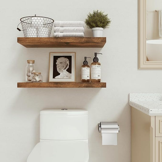 Vivelove Floating Shelves for Wall, 16/24/36/48/55 inch Wall Shelves for Bathroom Bedroom, Living Room, Kitchen, Office, Rustic Farmhouse Shelf Decor with Invisible Bracket, Set of 2