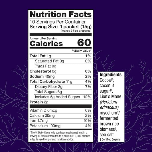 Host Defense MycoBrew Cocoa - Cocoa Drink Mix Includes Lion's Mane Mushroom Powder - Superfood Powder Drink Mix with Fair Trade Certified Chocolate - 10.6 oz (20 Servings)