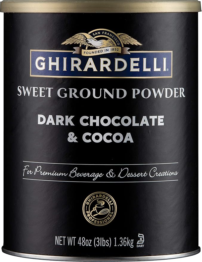 Ghirardelli Sweet Ground Dark Chocolate & Cocoa Powder, 3 Pound Can (Pack of 1) with Ghirardelli Stamped Barista Spoon