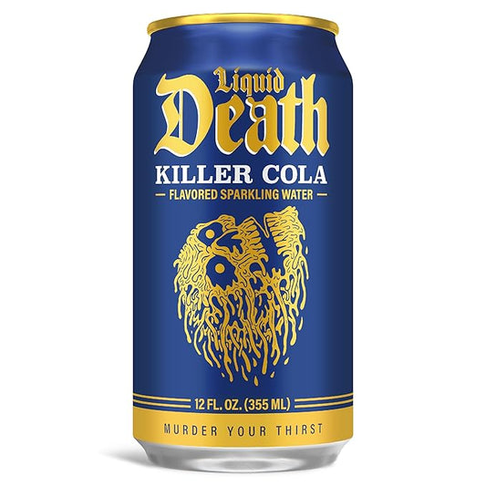 Liquid Death Soda-Flavored Sparkling Water - Killer Cola, Less Sugar*, Huge Flavor, No Caffeine, No Artificial Sweeteners, 12 Fl Oz (Pack of 12)